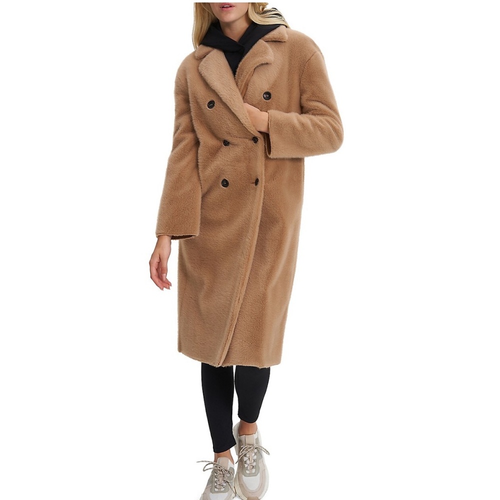 NOIZE Emelyn Faux Fur Double-Breasted Long Coat
